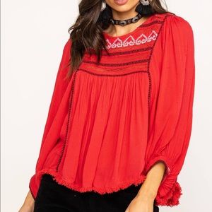 Free People Long Sleeve Red Blouse